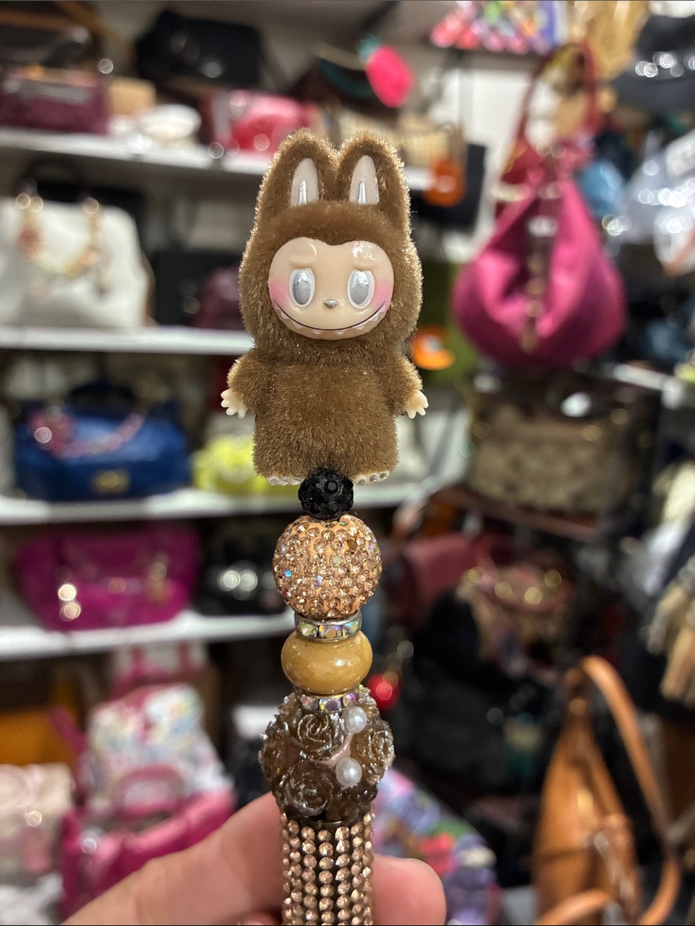 Pen Plush Bunny Charm Keychain in Brown - Kids Accessories - Picture 1 of 5